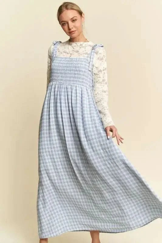 Davi & Dani Plaid Smocking Sleeveless Maxi Dress in - photo