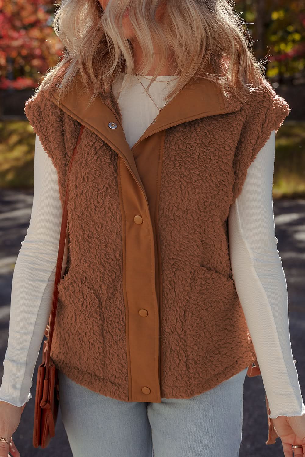 Evelyn Knot Side Plush Vest in - Vests photo