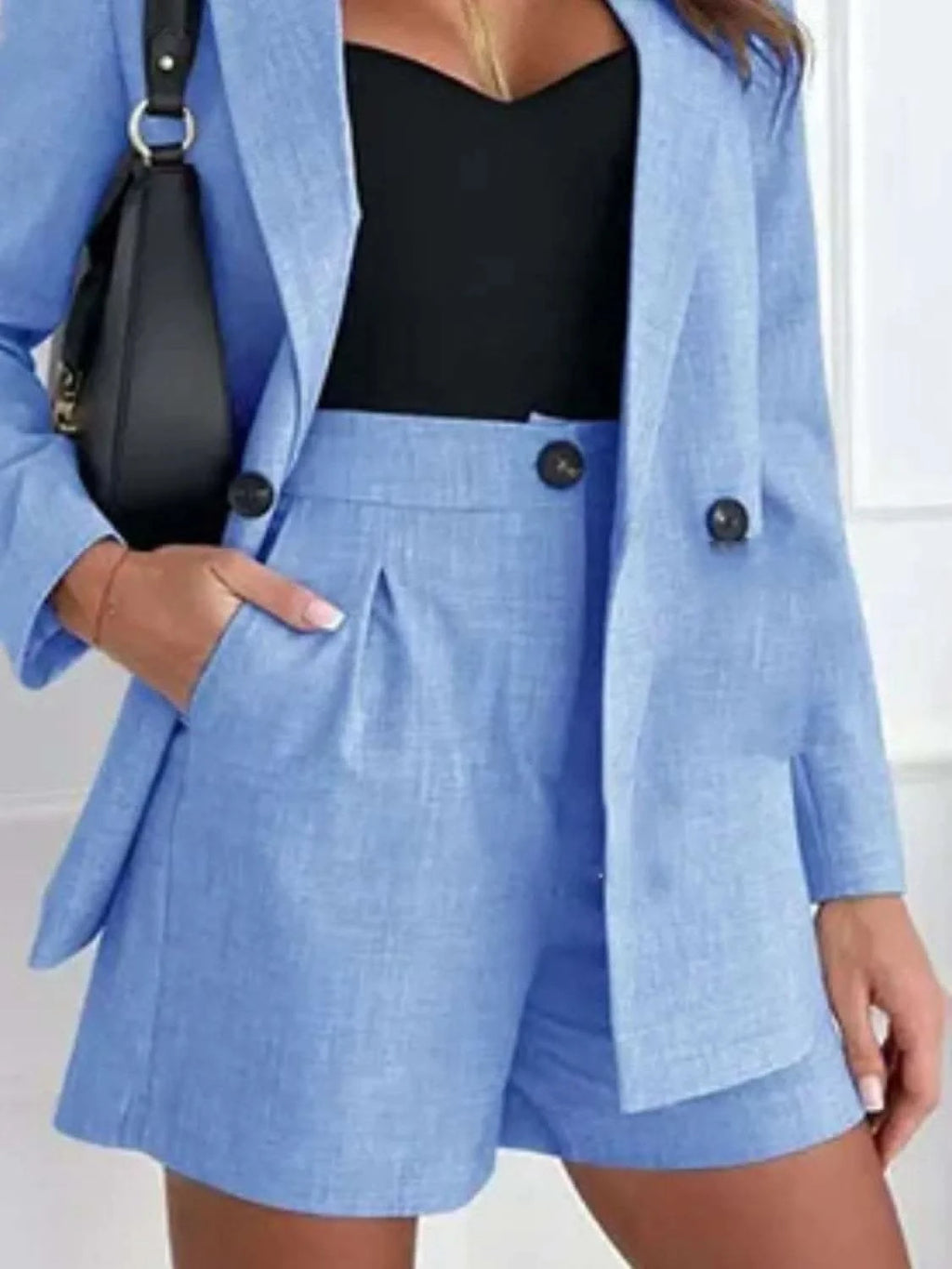 One Button Lapel Collar Blazer and Shorts Set in - photo