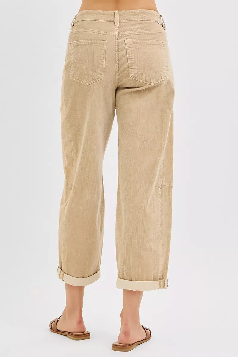 RISEN High Rise Crop Barrel Cordurory Pants in - photo