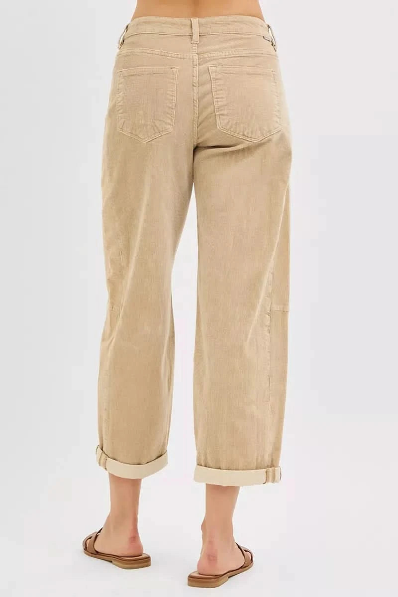 RISEN High Rise Crop Barrel Cordurory Pants in - photo