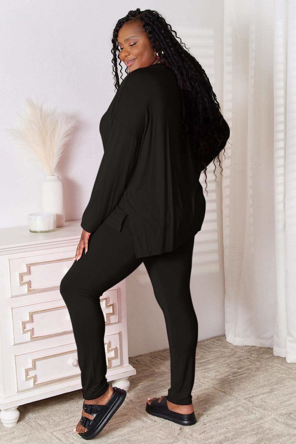Basic Bae Full Size V-Neck Soft Rayon Long Sleeve Top and Pants Lounge Set in - Loungewear photo