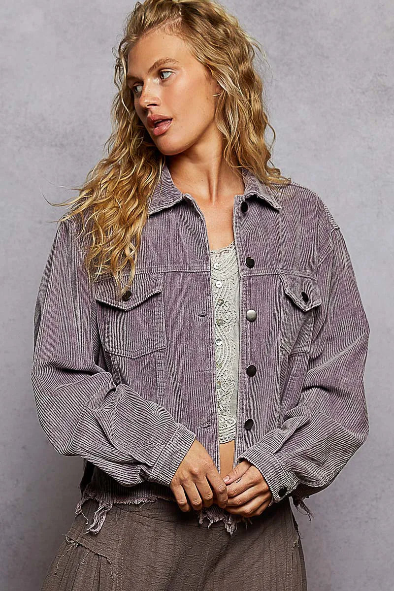 POL Button Down Corduroy Trucker Jacket in Lilac - photo