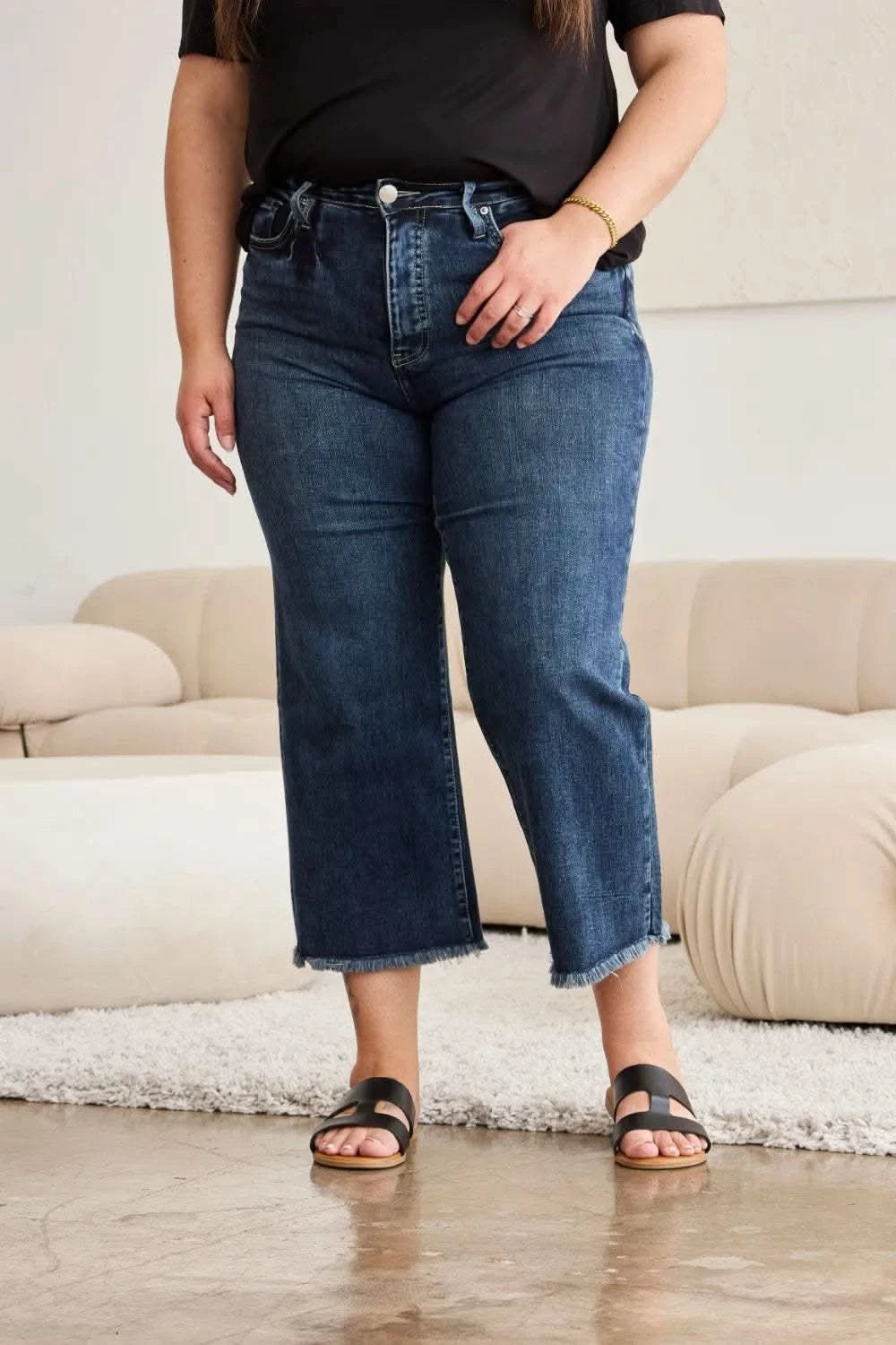 RFM Full Size Tummy Control High Waist Raw Hem Jeans in - photo