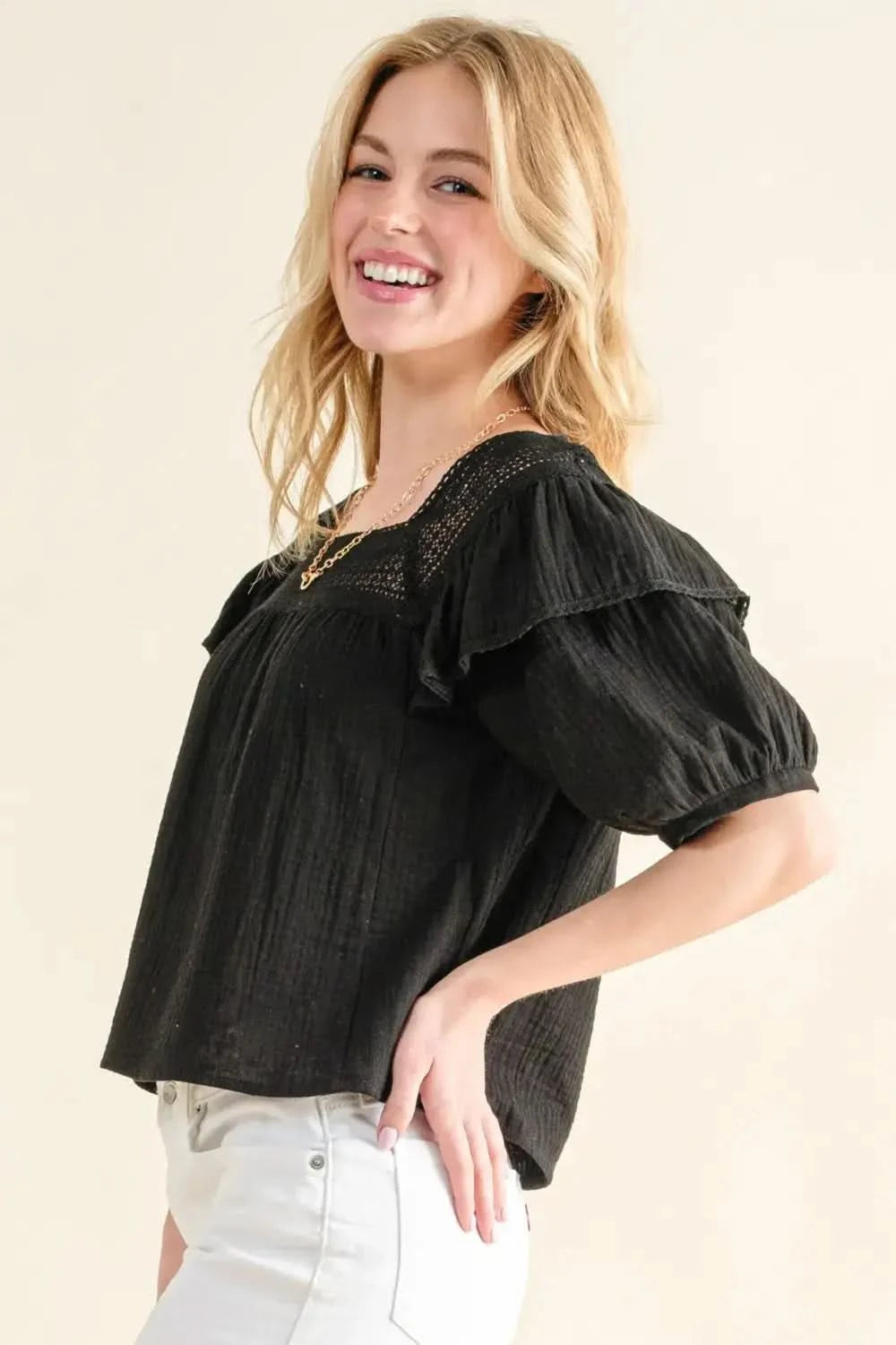 And The Why Square Neck Ruffled Blouse - SwagglyLife Home & Fashion And The Why Square Neck Ruffled Blouse - SwagglyLife Home & Fashion