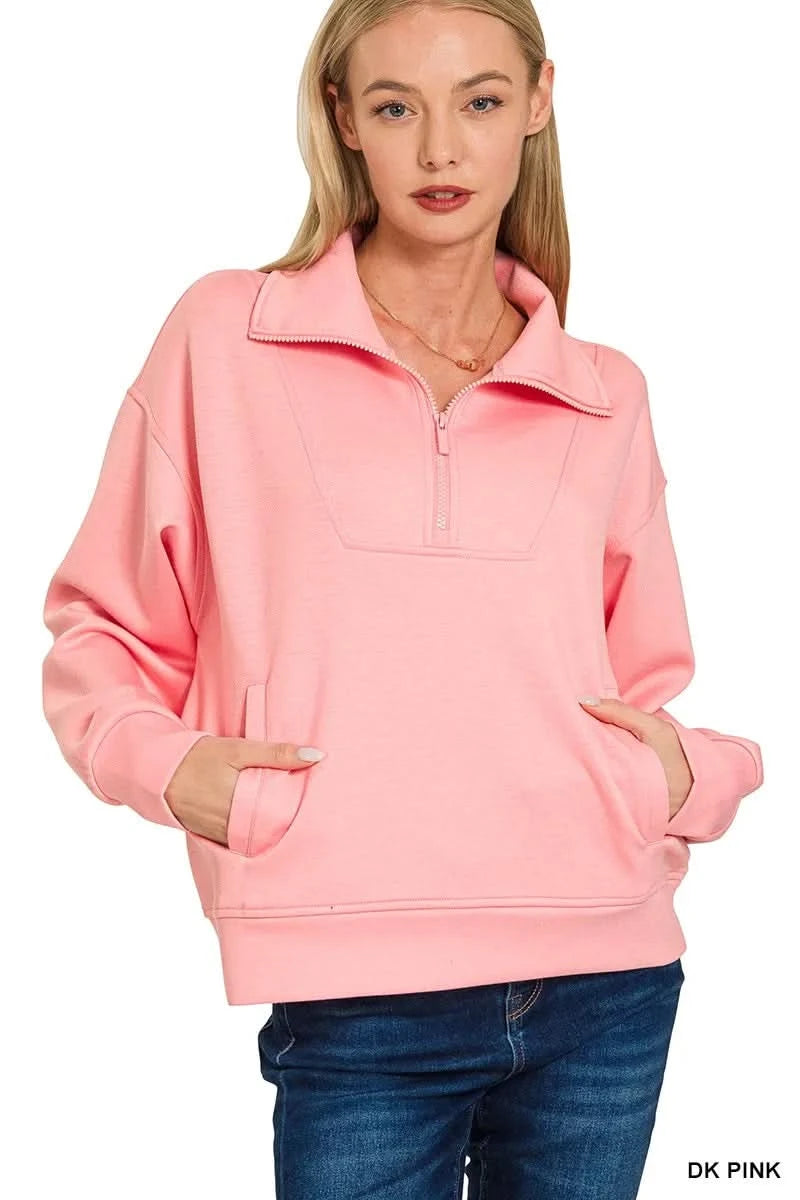Zenana Scuba Half Zip Sweatshirt with Pockets in - photo