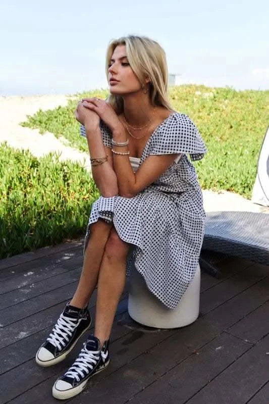 Davi & Dani Jacquard V-Neck Flutter Cap Sleeve Tiered Dress - SwagglyLife Home & Fashion