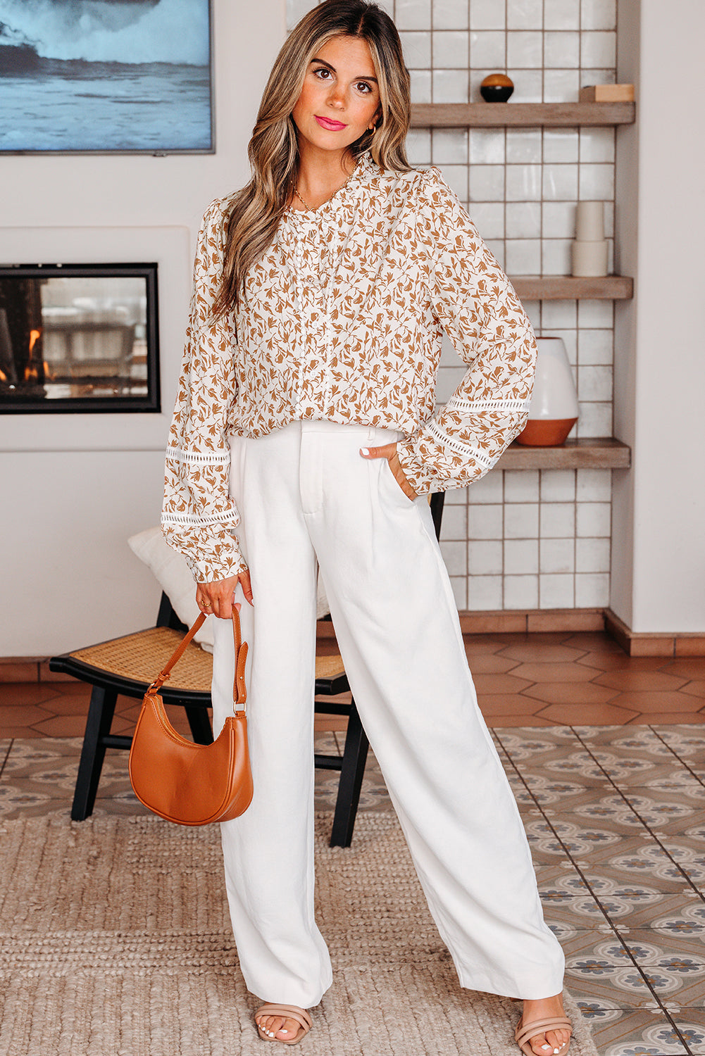 Melanie Lace Floral Puff Sleeve Top in - Tops/Blouses & Shirts photo