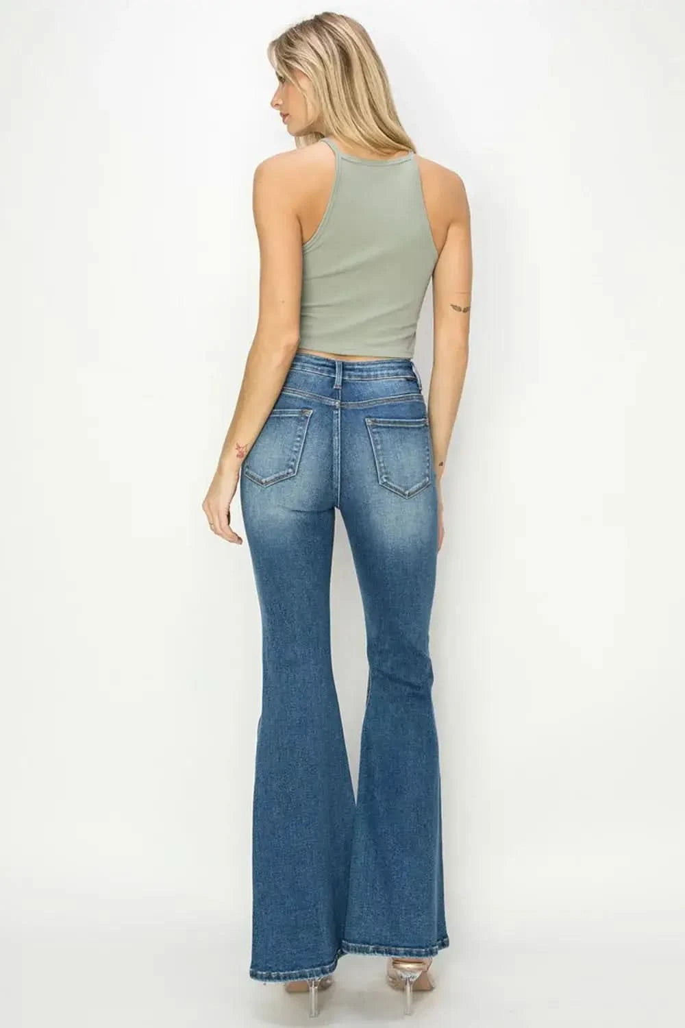 RISEN Full Size High Rise Front Seam Detailed Flare Jeans in - photo