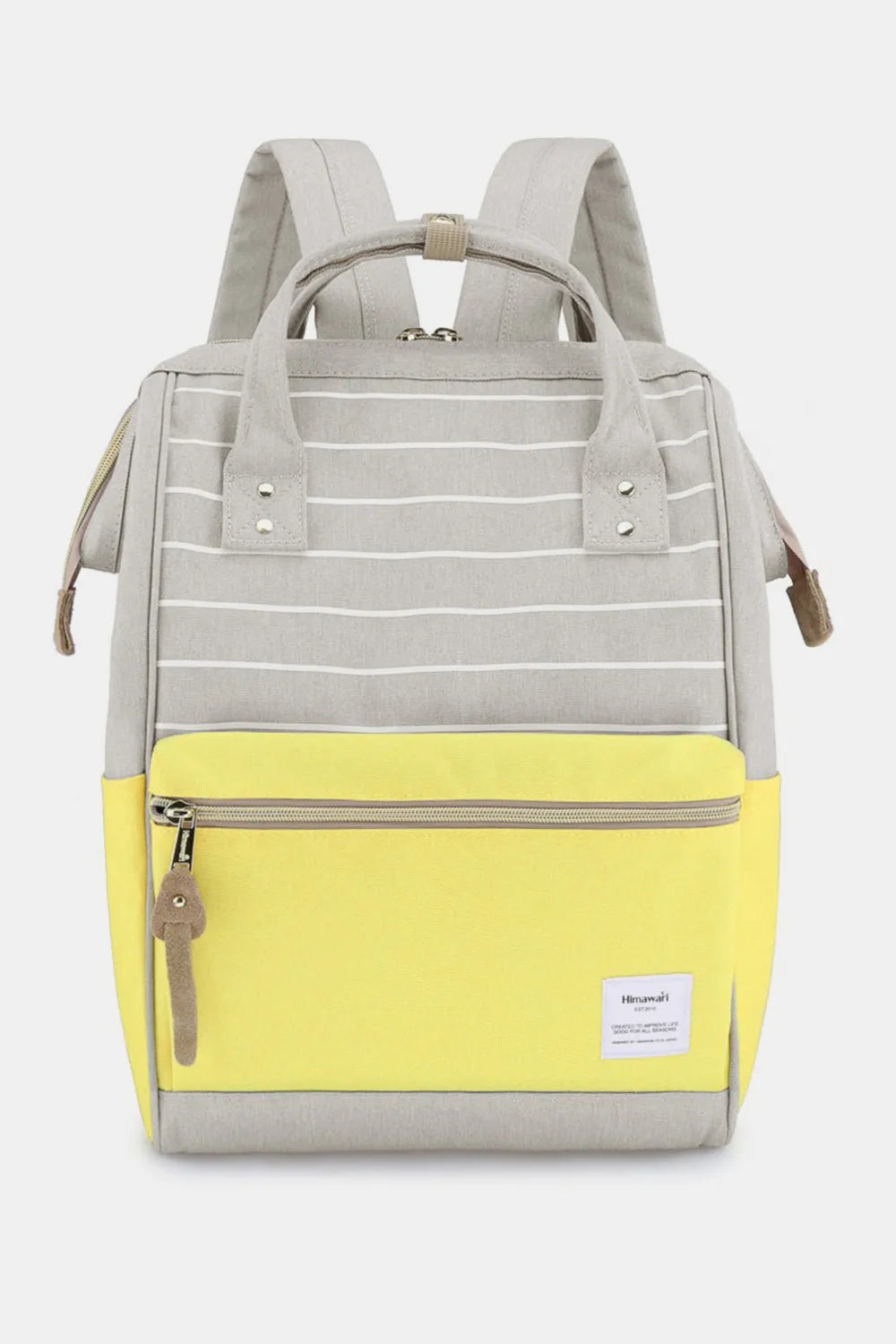 Himawari Waterproof Canvas Backpack Bag with Side Pockets in Grey Yellow Stripe One Size - photo