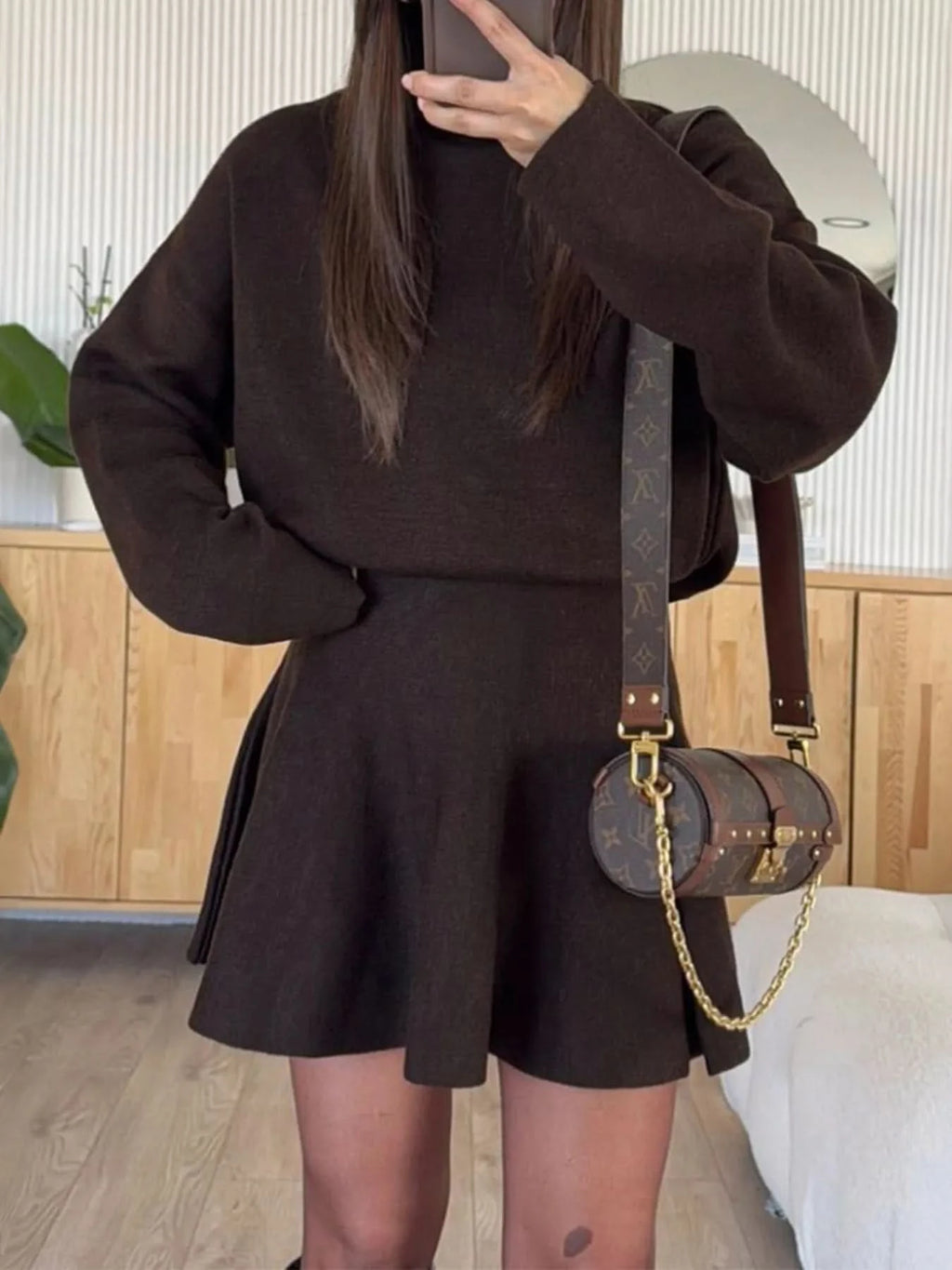 Round Neck Long Sleeve Mini Sweater Dress in - photo