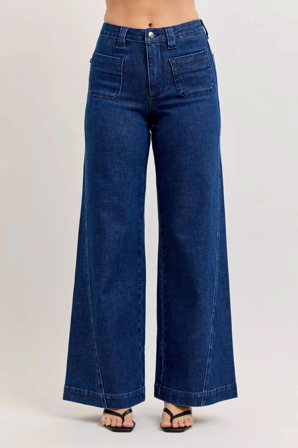 Judy Blue High-Waisted Retro Wide Jeans with Patch Pkts & Twisted Seams in DK - photo