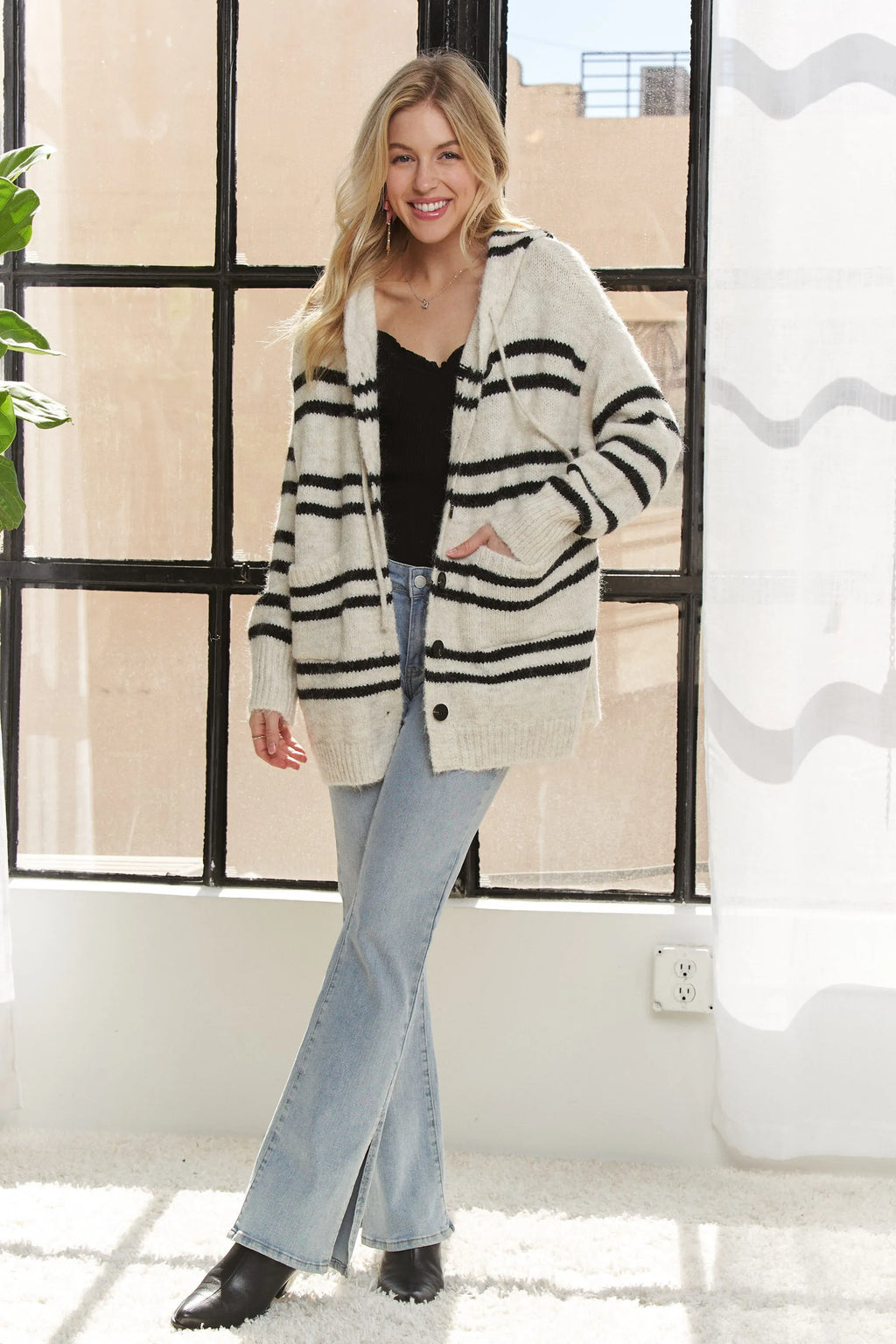 ADORA Horizontal Stripes Hoodie Cardigan in - photo