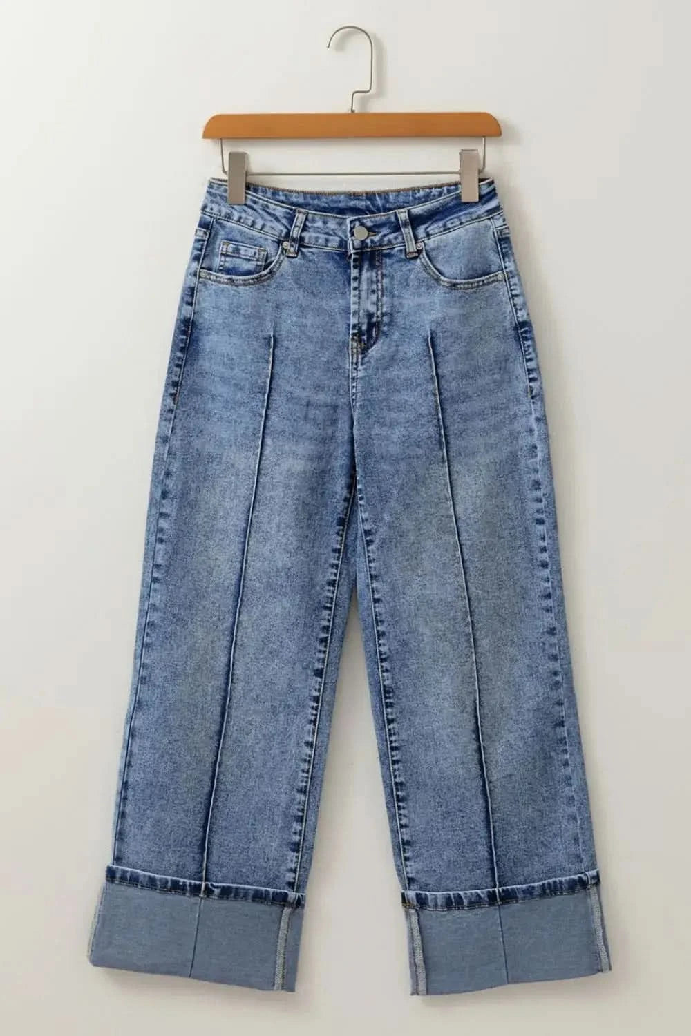 High-Waisted Wide-Leg Cuffed Jeans in - photo