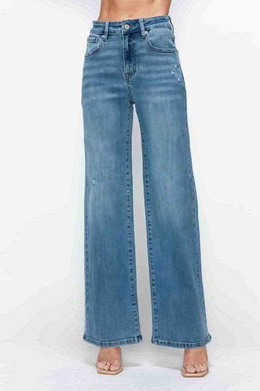 bytos Full Size High Rise Wide Leg Jeans with Pockets in Medium - jeans photo