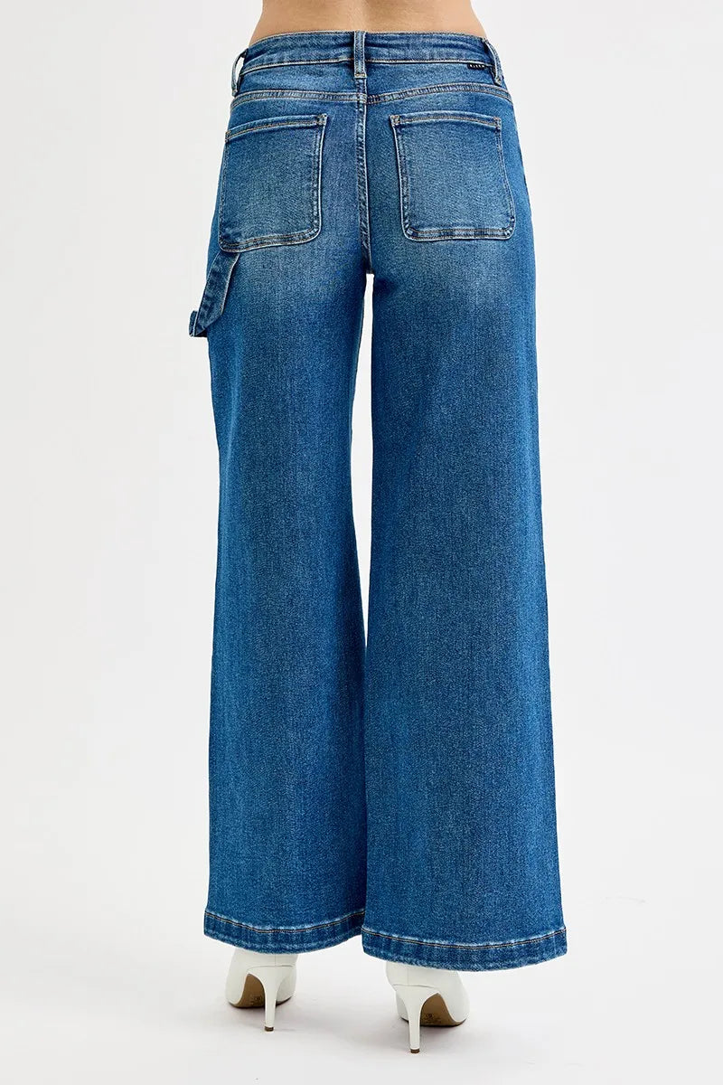 RISEN Full Size High Rise Wide Leg Patch Detailed Jeans Plus Size in - photo