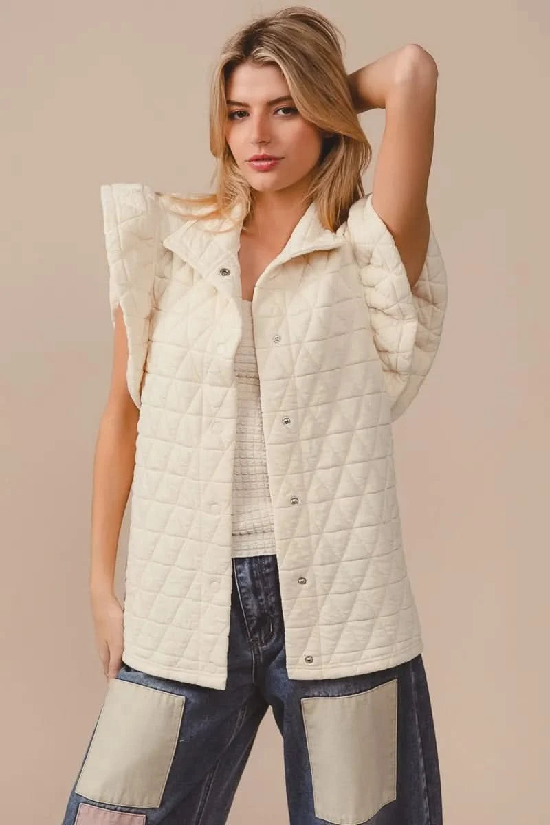 BiBi Quilting Knit Ruffle Sleeve Vest - SwagglyLife Home & Fashion