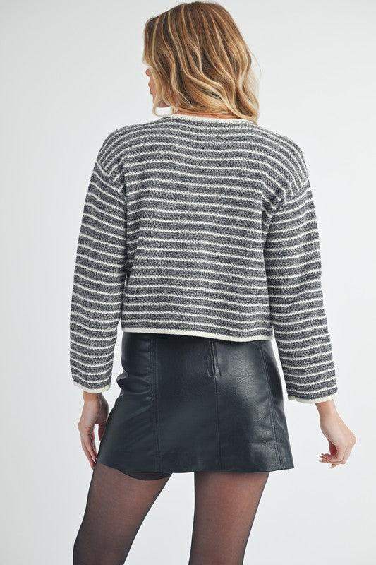 Aemi + Co Striped Button Down Round Neck Cardigan - SwagglyLife Home & Fashion Aemi + Co Striped Button Down Round Neck Cardigan - SwagglyLife Home & Fashion