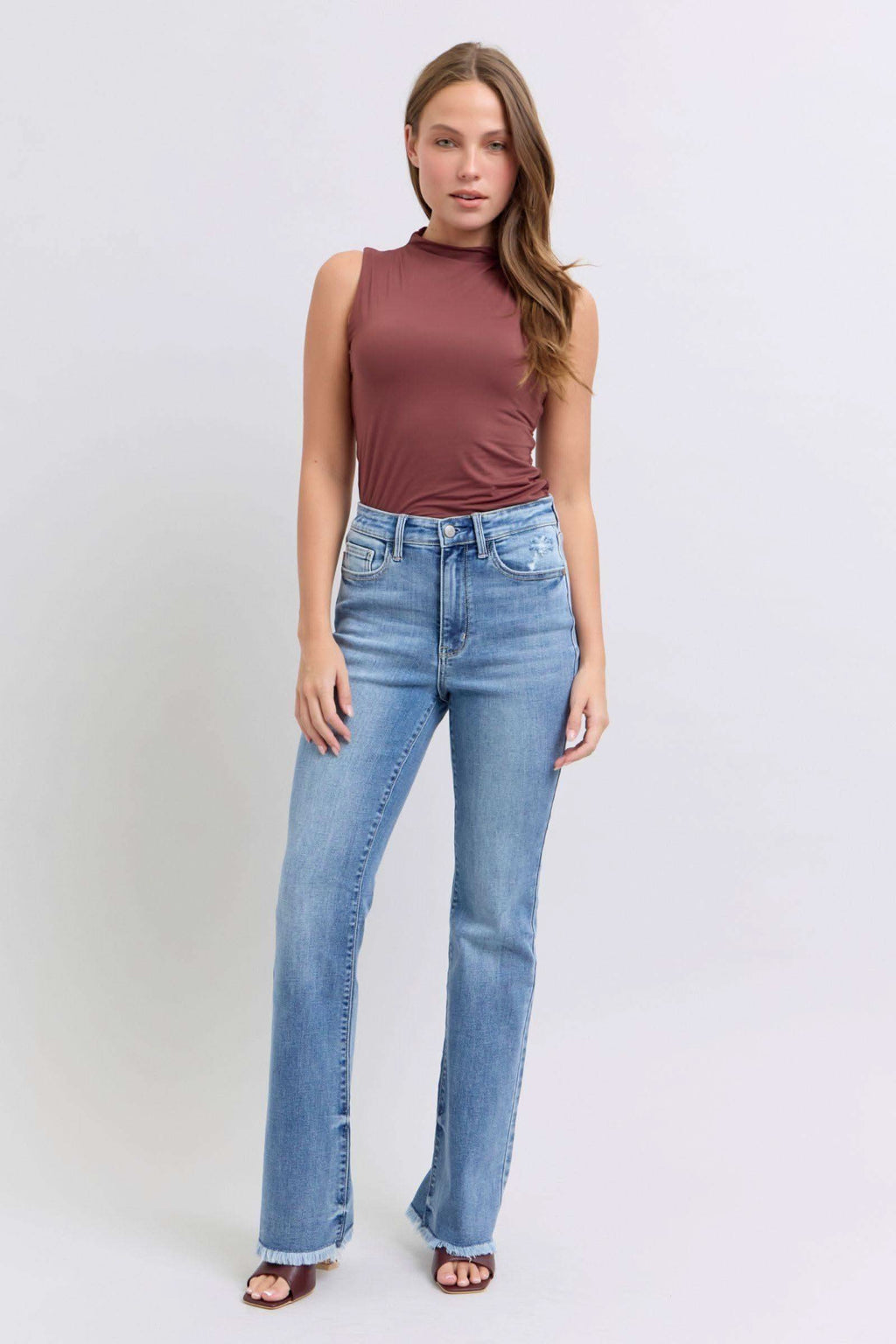 Judy Blue Full Size Raw Hem High Rise Bootcut Jeans in - photo