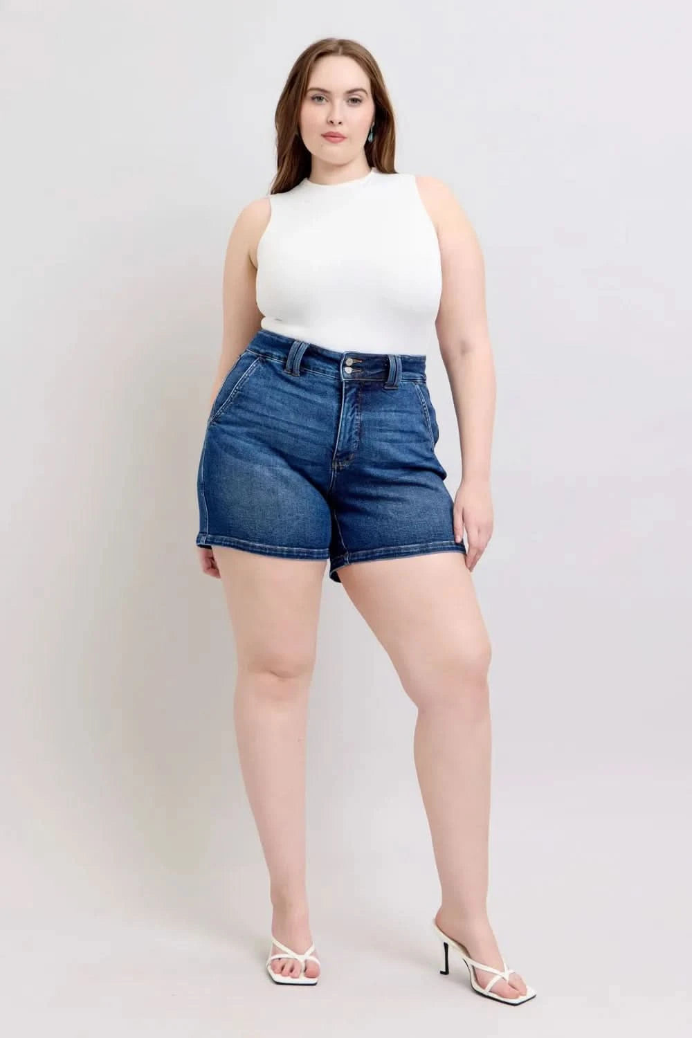 Judy Blue Full Size Double Button Waistband Denim Shorts Plus Size in - photo