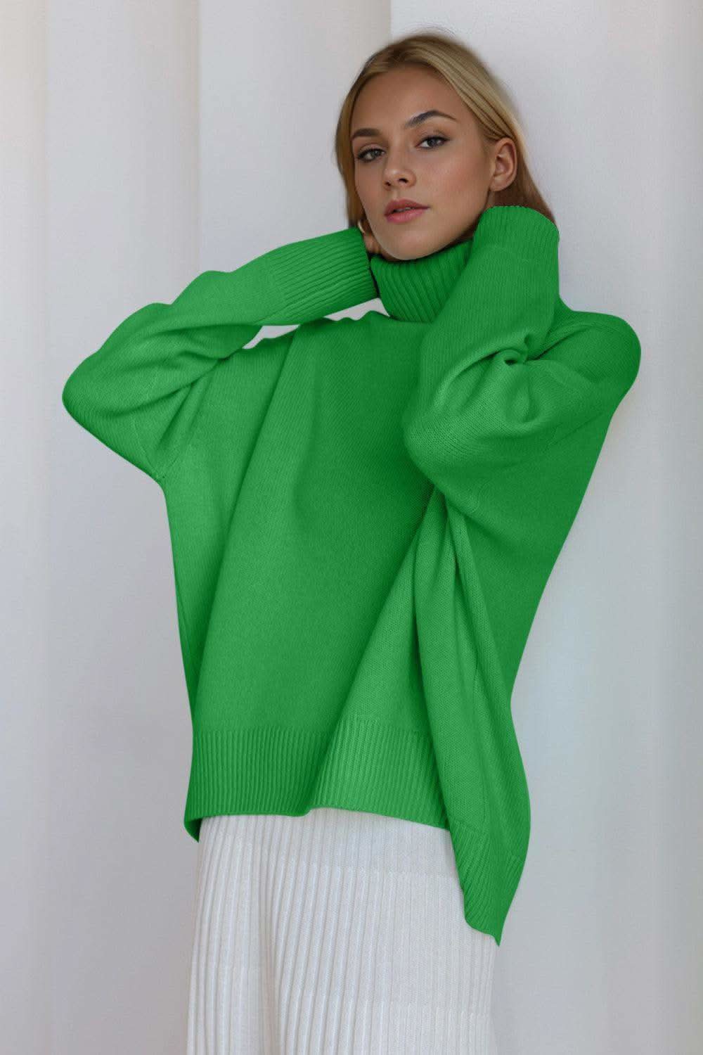 Basic Bae Turtleneck Dropped Shoulder Long Sleeve Sweater in - sweater photo