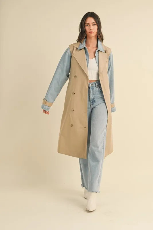 MABLE Layered Look Trench Coat With Denim Jacket in - photo