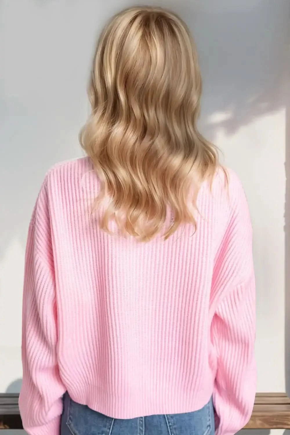 Double Take Full Size MERRY & BRIGHT Christmas Dropped Shoulder Cropped Sweater in - photo