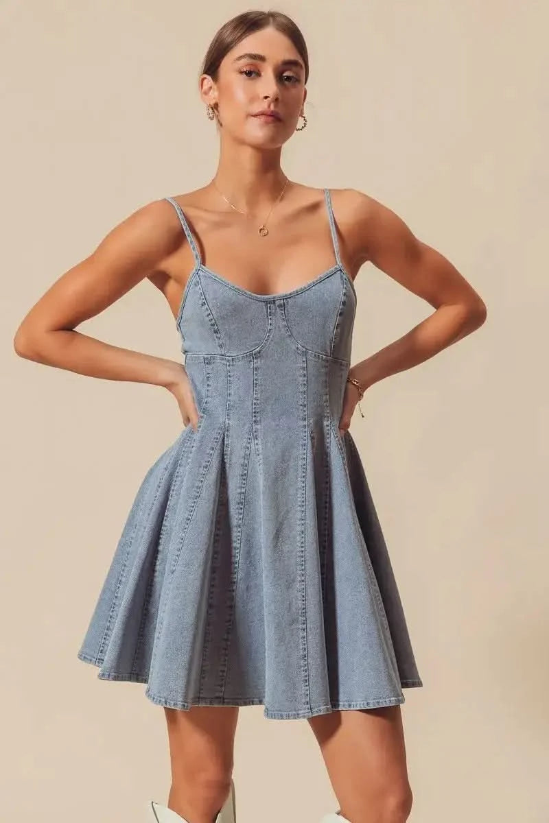 SO ME A Line Fit and Flare Denim Mini Dress in - photo