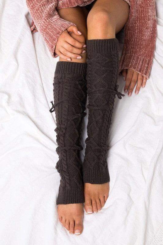 Cable Knit Long Tie Leg Warmer - SwagglyLife Home & Fashion