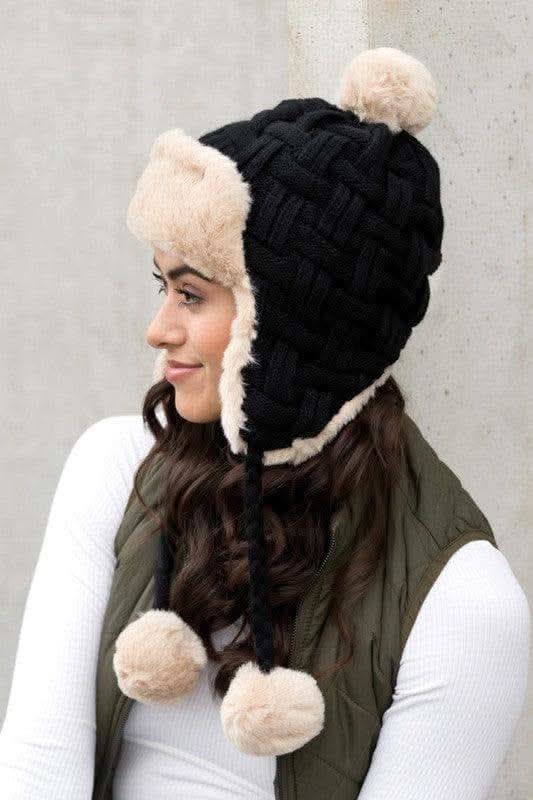 Cable Weave Pom Trapper Hat in - Hats photo