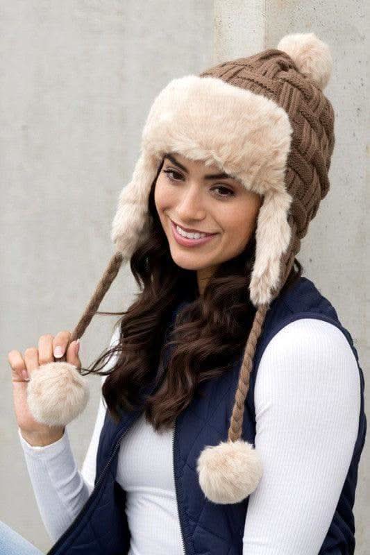 Cable Weave Pom Trapper Hat in - Hats photo