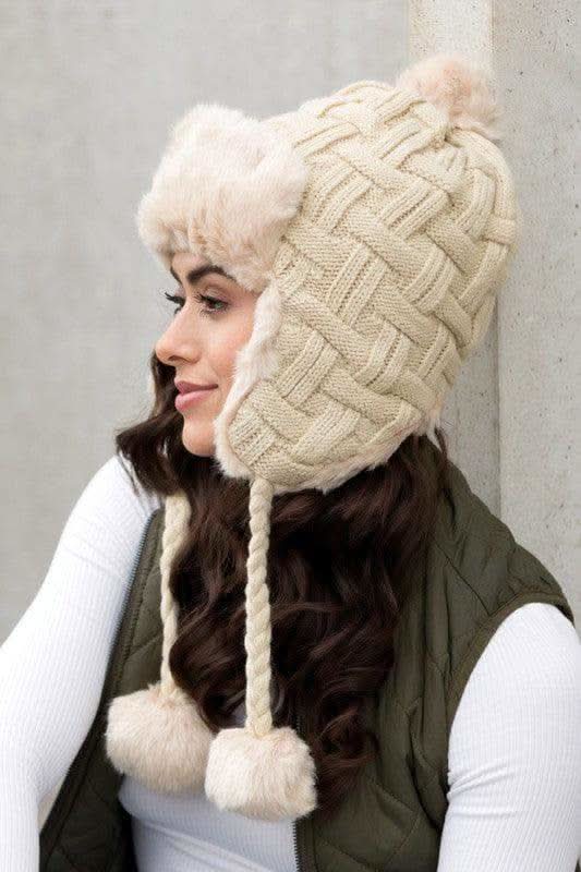 Cable Weave Pom Trapper Hat in - Hats photo