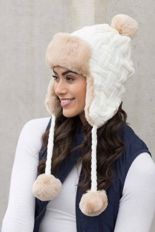 Cable Weave Pom Trapper Hat in - Hats photo