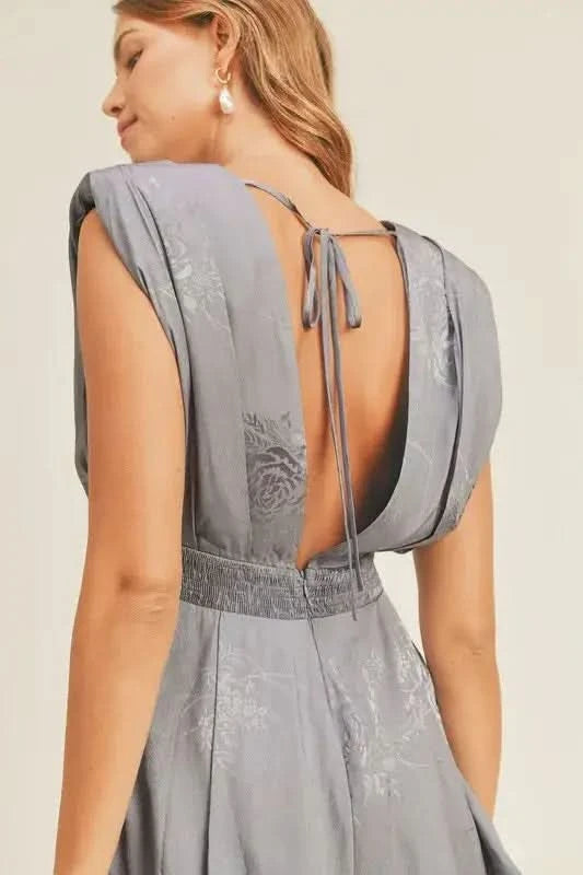 MABLE Draped Romper with Pleated Shoulder Pad Detail - SwagglyLife Home & Fashion
