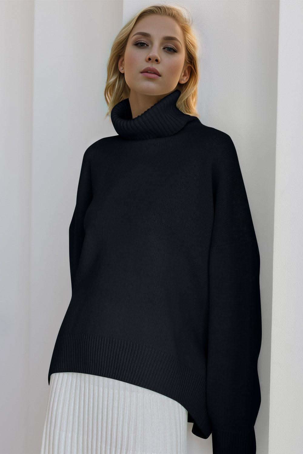 Basic Bae Turtleneck Dropped Shoulder Long Sleeve Sweater in - sweater photo
