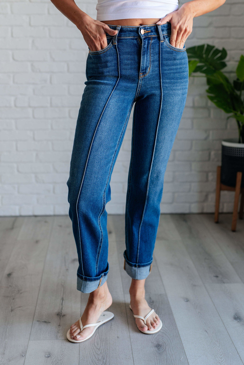 Campbell High Rise Center Seam Detail Straight Jeans in - Womens photo