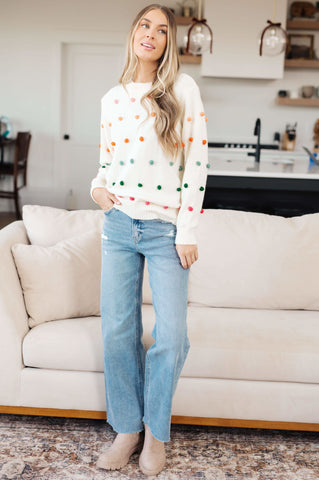 Candy Buttons Pom Detail Sweater - SwagglyLife Home & Fashion Candy Buttons Pom Detail Sweater - SwagglyLife Home & Fashion
