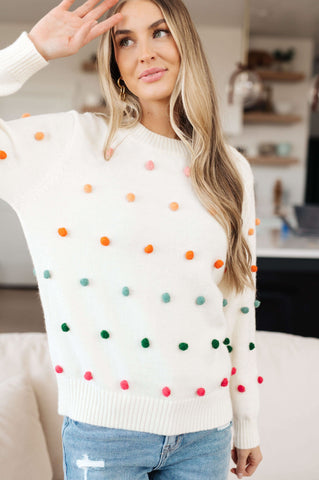 Candy Buttons Pom Detail Sweater - SwagglyLife Home & Fashion Candy Buttons Pom Detail Sweater - SwagglyLife Home & Fashion