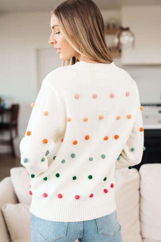 Candy Buttons Pom Detail Sweater - SwagglyLife Home & Fashion Candy Buttons Pom Detail Sweater - SwagglyLife Home & Fashion