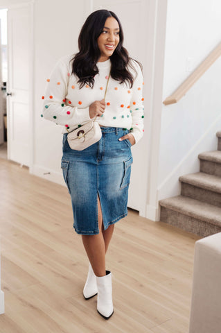 Candy Buttons Pom Detail Sweater - SwagglyLife Home & Fashion Candy Buttons Pom Detail Sweater - SwagglyLife Home & Fashion