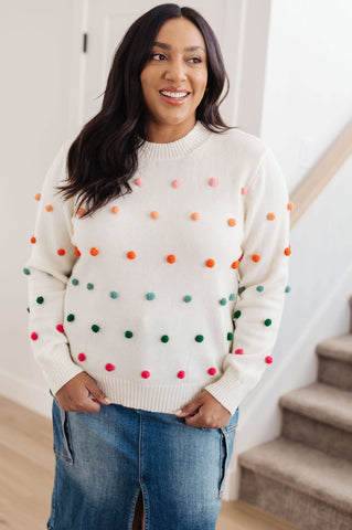 Candy Buttons Pom Detail Sweater - SwagglyLife Home & Fashion Candy Buttons Pom Detail Sweater - SwagglyLife Home & Fashion