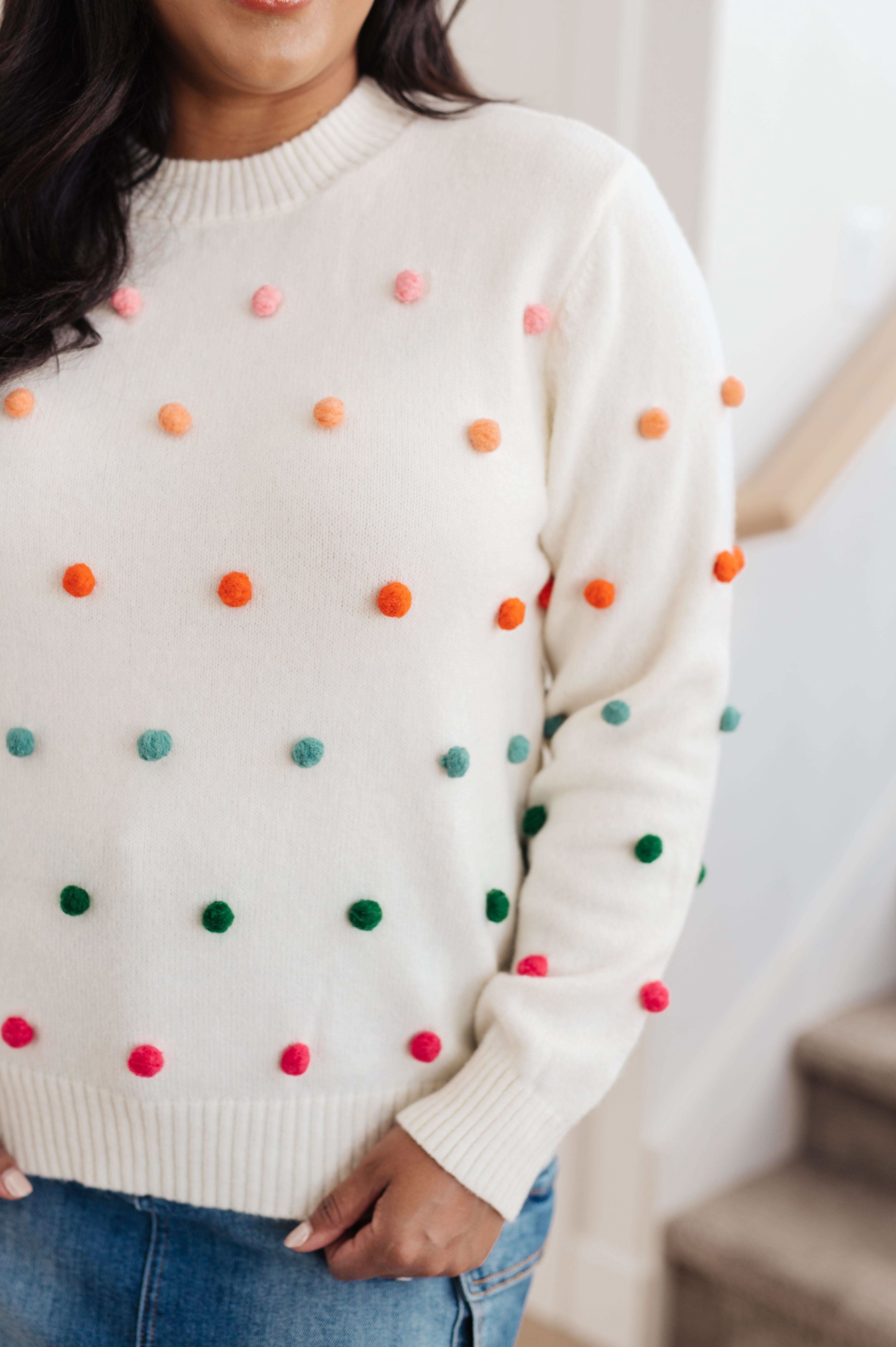 Candy Buttons Pom Detail Sweater - SwagglyLife Home & Fashion Candy Buttons Pom Detail Sweater - SwagglyLife Home & Fashion