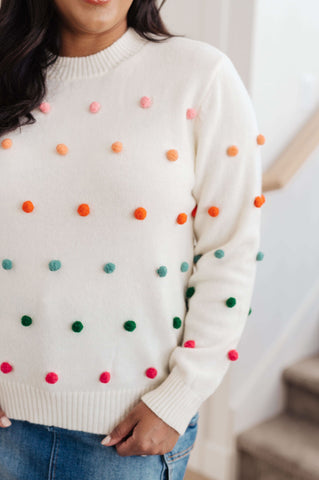 Candy Buttons Pom Detail Sweater - SwagglyLife Home & Fashion Candy Buttons Pom Detail Sweater - SwagglyLife Home & Fashion