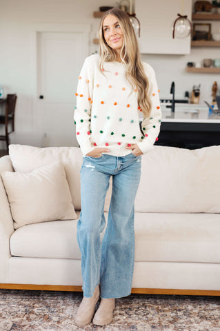 Candy Buttons Pom Detail Sweater - SwagglyLife Home & Fashion Candy Buttons Pom Detail Sweater - SwagglyLife Home & Fashion