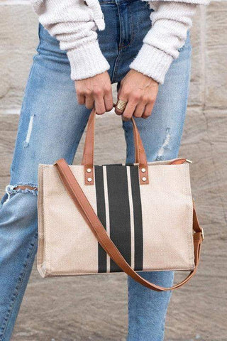 Canvas Stripe Tote - SwagglyLife Home & Fashion Canvas Stripe Tote - SwagglyLife Home & Fashion