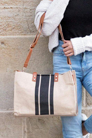 Canvas Stripe Tote - SwagglyLife Home & Fashion Canvas Stripe Tote - SwagglyLife Home & Fashion