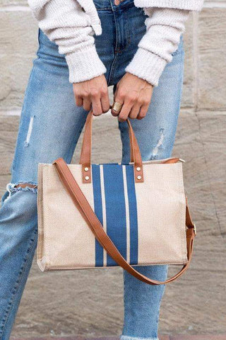 Canvas Stripe Tote - SwagglyLife Home & Fashion Canvas Stripe Tote - SwagglyLife Home & Fashion