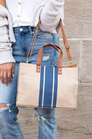 Canvas Stripe Tote - SwagglyLife Home & Fashion Canvas Stripe Tote - SwagglyLife Home & Fashion