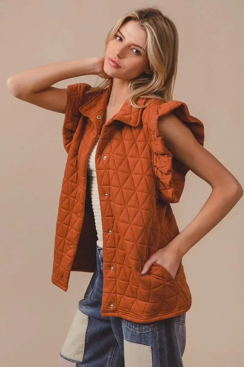 BiBi Quilting Knit Ruffle Sleeve Vest - SwagglyLife Home & Fashion BiBi Quilting Knit Ruffle Sleeve Vest - SwagglyLife Home & Fashion