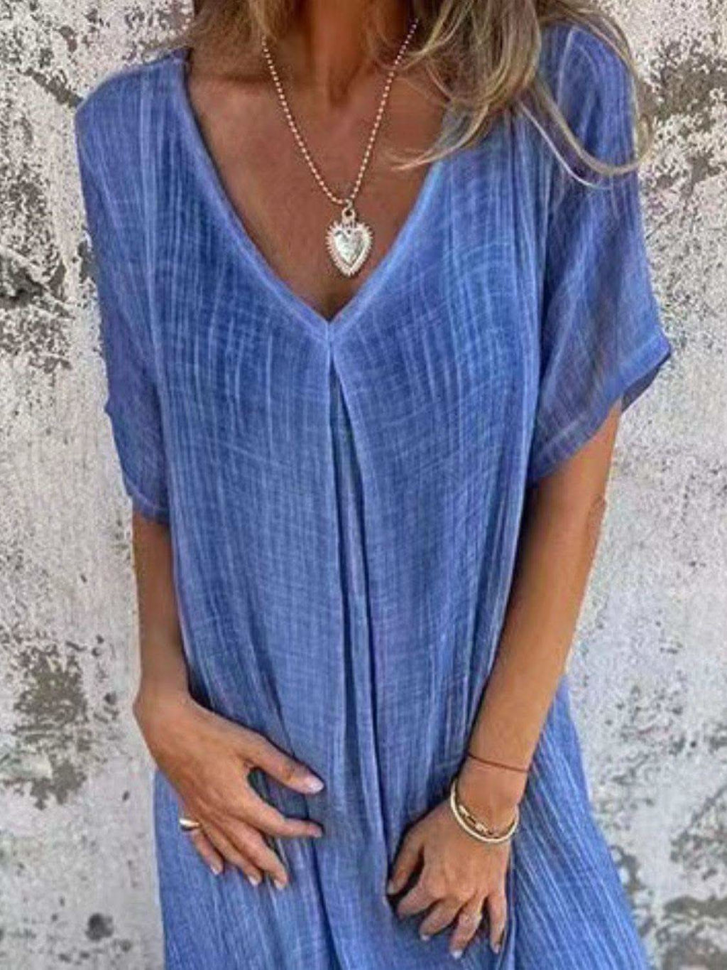 Full Size V-Neck Short Sleeve Midi Dress Plus Size in - dresses photo